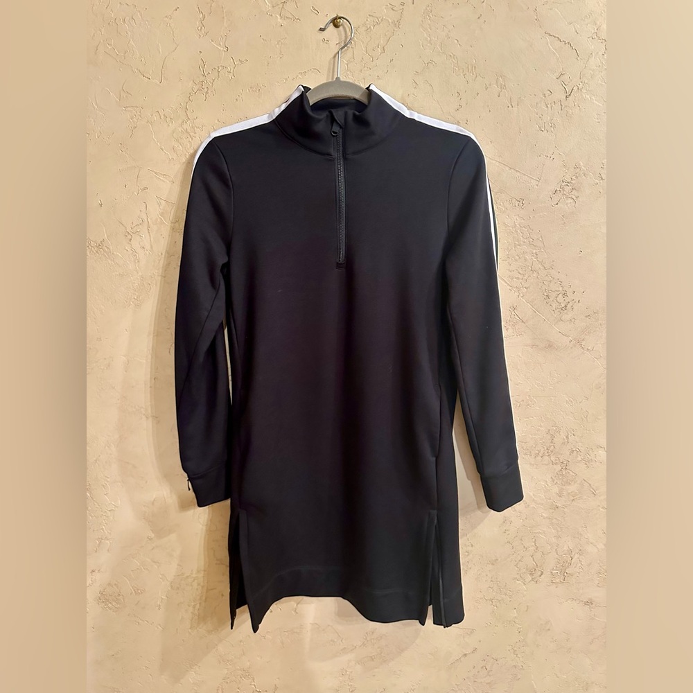 Athleta Black Fleece Athleisure Dress with White Stripes Size S